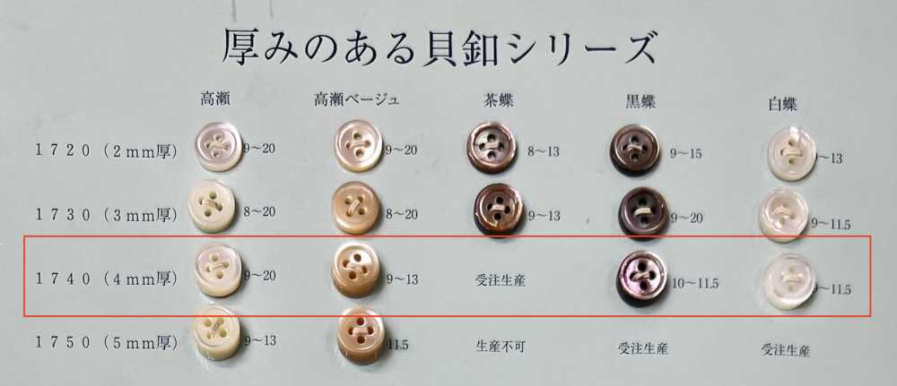 1740 表穴4つ穴 縁あり 貝ボタン 4mm厚 トモイ