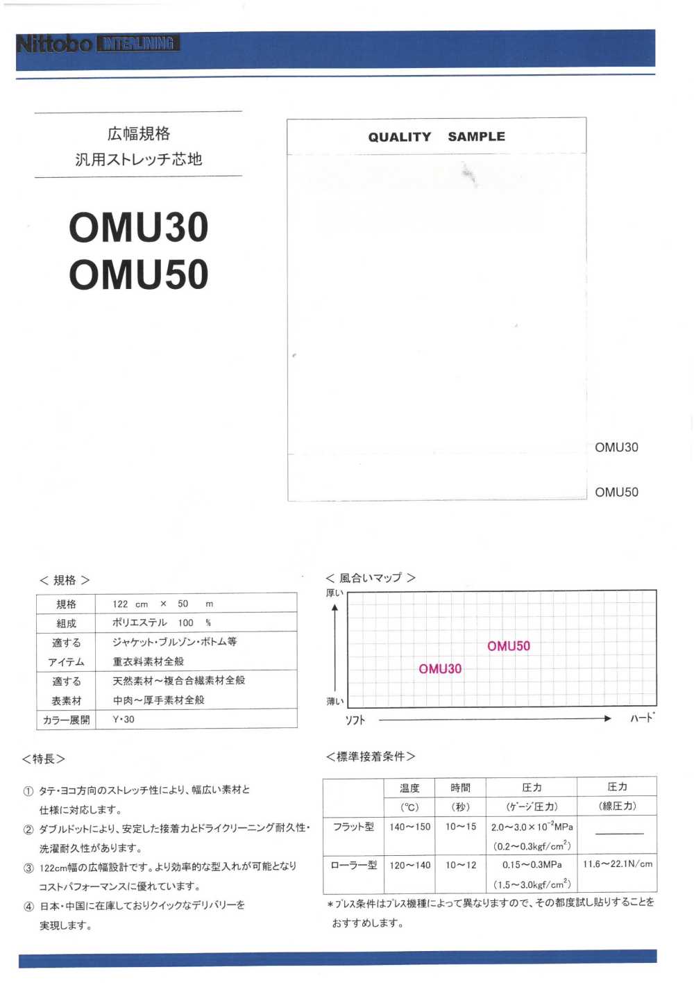 OMU30 広幅規格 汎用ストレッチ芯地 日東紡インターライニング