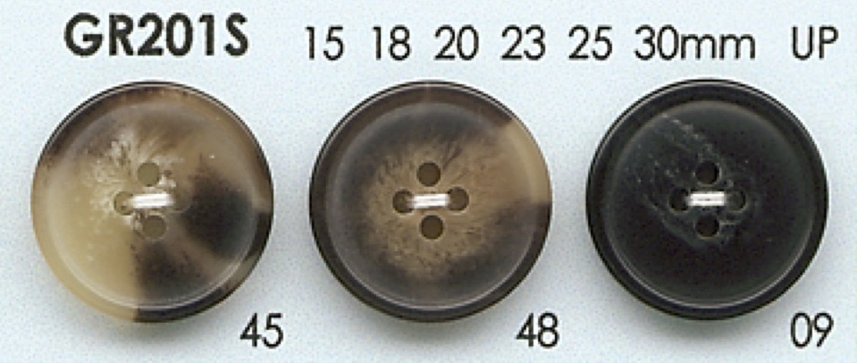 GR201S GRS認証 再生ペット樹脂25%混合ボタン フチあり 4つ穴 大阪プラスチック工業(DAIYA BUTTON)