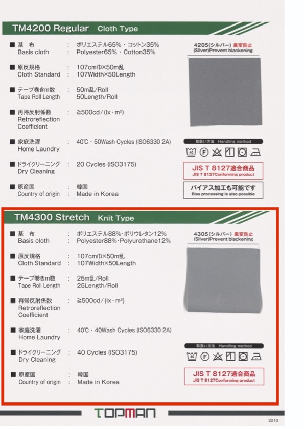 TM-4300 ストレッチニットタイプ 原反 反射テープ[リボン・テープ・コード] トップマン工業