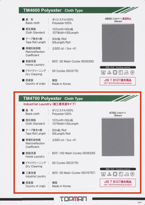 TM-4700-PKK 反射シルバー パイピング(ピンキング) テープ 耐工業用洗濯タイプ[リボン・テープ・コード] トップマン工業