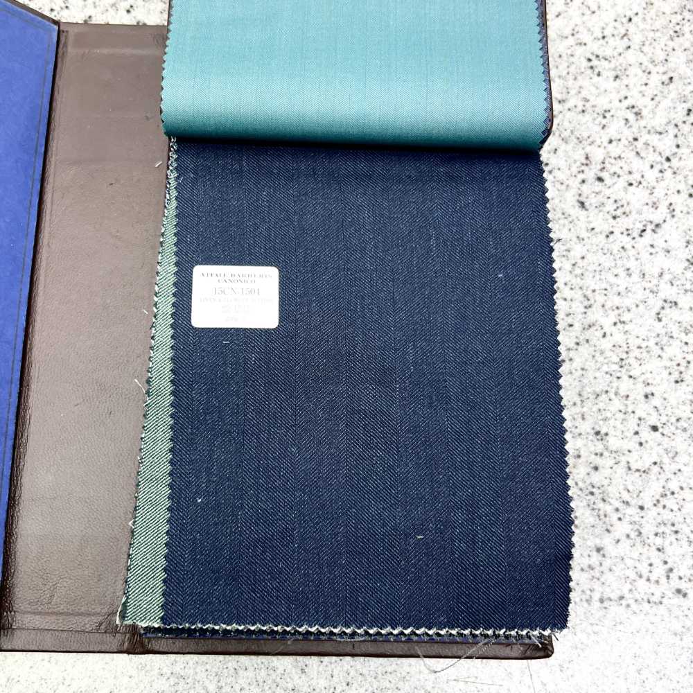 15CN1504 CANONICO LINEN&21μ WOOL SUITING 紺 ヘリンボーン[生地] CANONICO