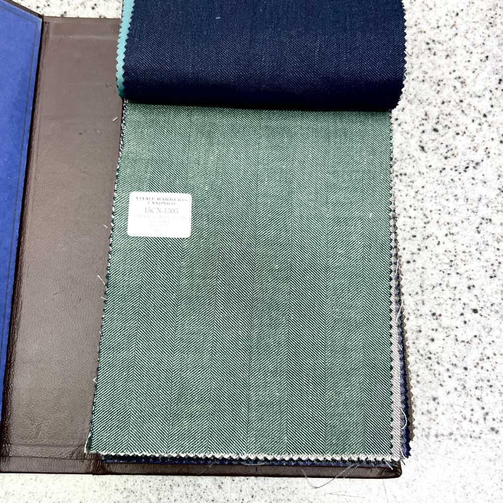 15CN1505 CANONICO LINEN&21μ WOOL SUITING 緑 ヘリンボーン[生地] CANONICO