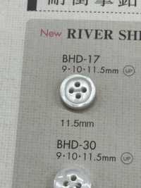 BHD17 DAIYA BUTTONS 耐衝撃 フチ有り四ツ穴 RIVER SHELL調ポリエステルボタン 大阪プラスチック工業(DAIYA BUTTON) サブ画像